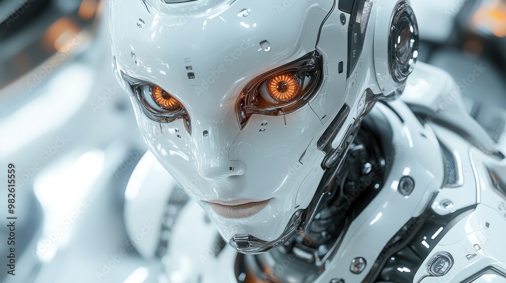 Close-Up of a Futuristic Robot with Glowing Eyes Close-Up of a Futuristic Robot with Glowing Eyes
