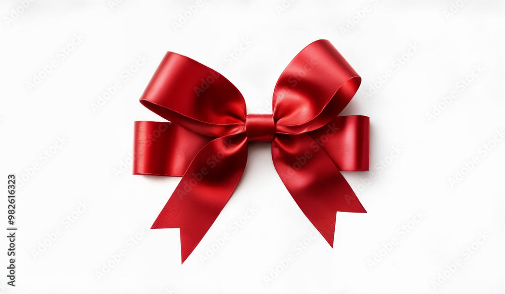 A red Christmas ribbon and bow isolated on a white background. A red Christmas ribbon and bow isolated on a white background.
