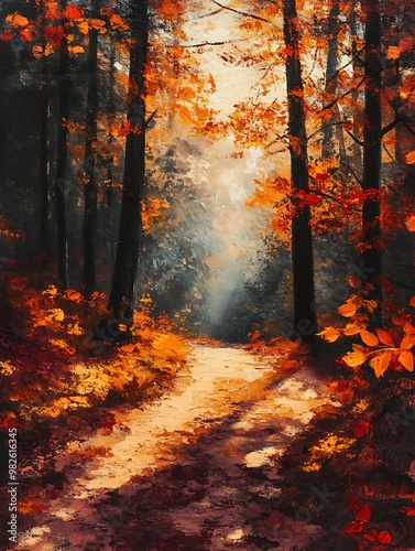 Serene Autumn Pathway in Vibrant Colors