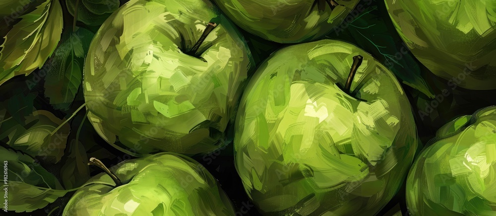 Fototapeta premium Green Apples Background Wild Apples Harvest