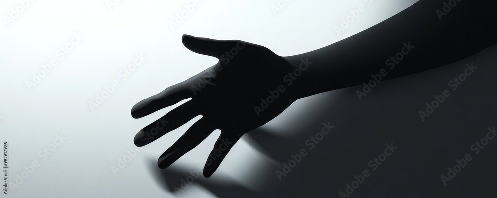 A striking silhouette of a hand reaching out, creating a dramatic visual effect against a soft, light background.