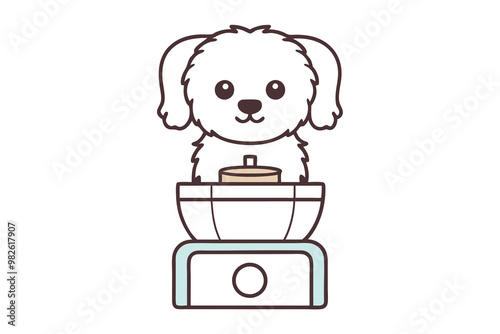 maltipoo dog sitting in a coffee machine logo C.eps