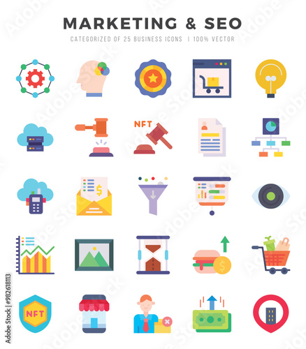 Set of 25 Marketing & Seo Flat Icons Pack.