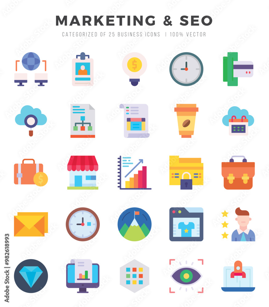 Marketing & Seo Flat icons collection. 25 icon set. Vector illustration. Marketing & Seo Flat icons collection. 25 icon set. Vector illustration.