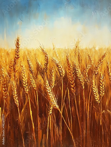 Golden Wheat Field Under Blue Sky