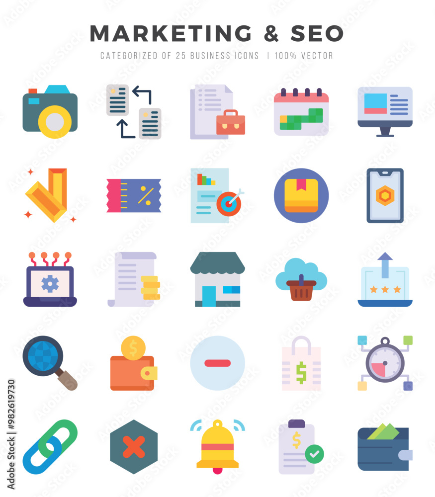 Set of Marketing & Seo Icons. Simple Flat art style icons pack. Vector illustration. Set of Marketing & Seo Icons. Simple Flat art style icons pack. Vector illustration.