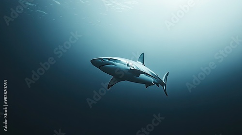 Wallpaper Mural A sleek shark moving rapidly through deep ocean waters with a clean, empty backdrop. The clear space around the shark is ideal for adding text. Torontodigital.ca