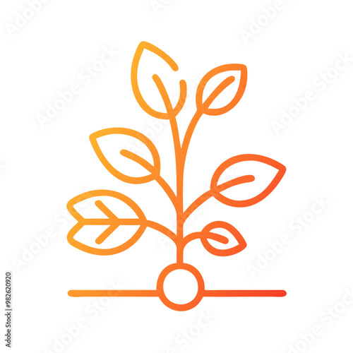 Coffee plant icon vector with leaves in orange gradient style 
