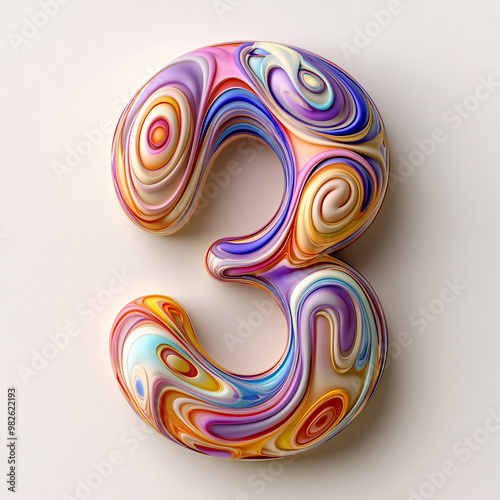 Color creative 3D digital 3 font design
