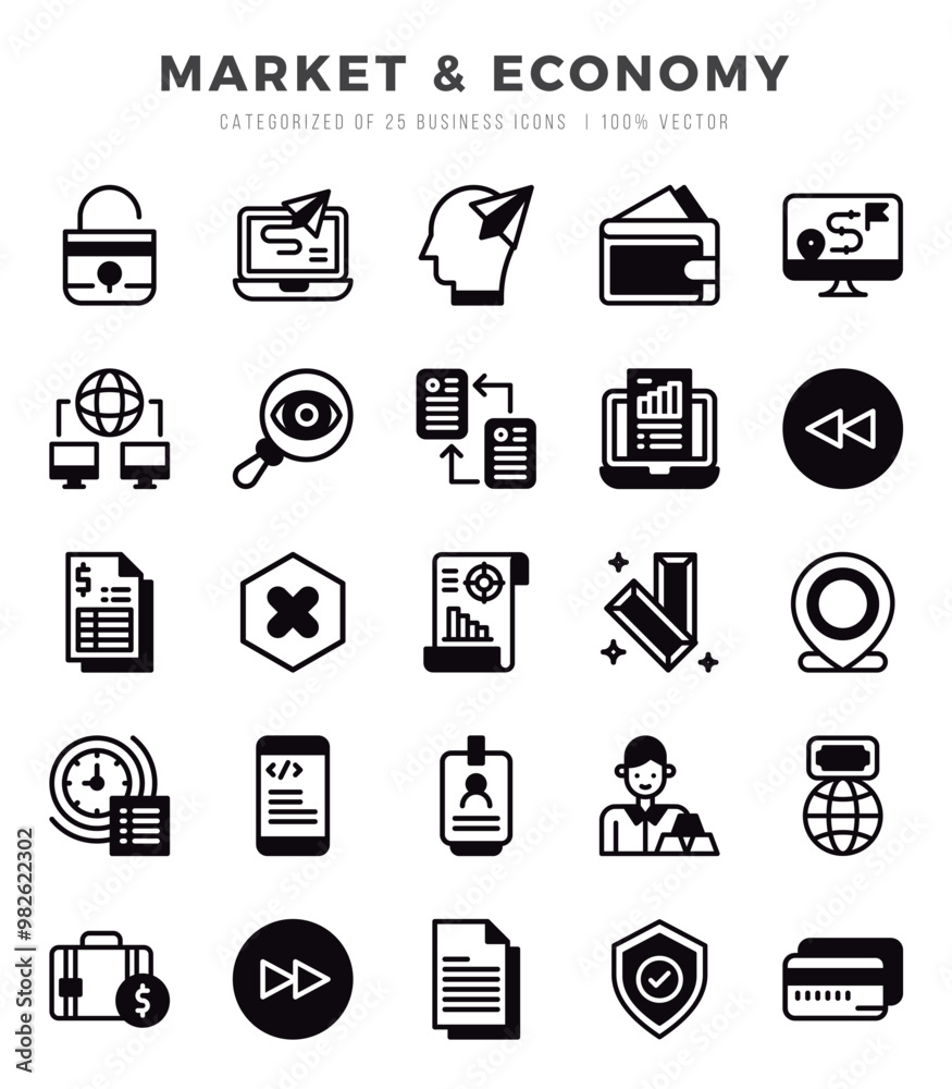 Set of Market & Economy Icons. Simple line art style icons pack. Set of Market & Economy Icons. Simple line art style icons pack.