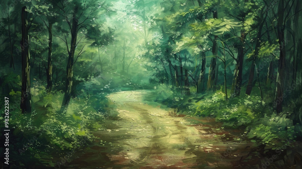 Fototapeta premium Old Road In Green Forest