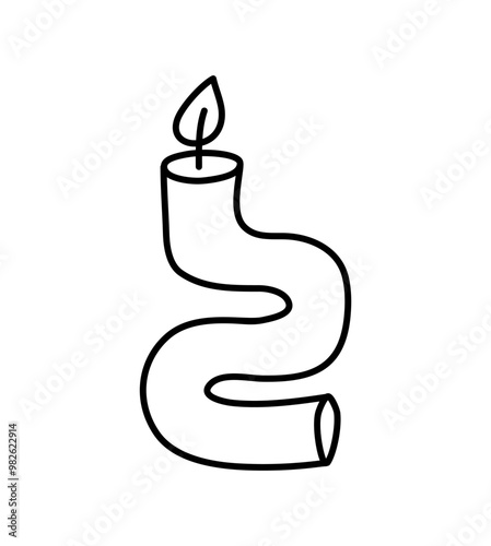 Wax vector line decoration aesthetics candle. Hand drawn colored illustration. Delicate romantic element of decor. Outline cozy glowing burning candle wick. christmas, wedding, birthday, valentine day