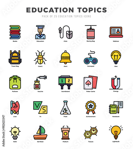 Education Topics Icon Pack 25 Vector Symbols for Web Design.