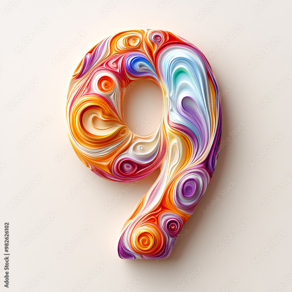 Color creative 3D digital 9 font design
