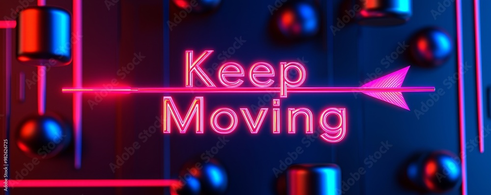 A vibrant neon art piece featuring the motivational phrase 'Keep Moving' with dynamic design elements that inspire progress. A vibrant neon art piece featuring the motivational phrase 'Keep Moving' with dynamic design elements that inspire progress.