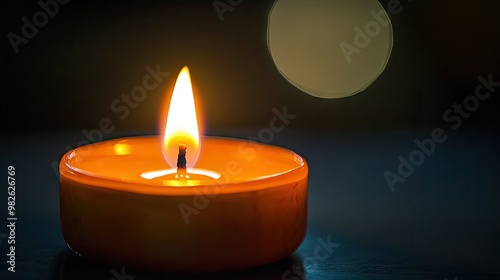 Close-up of a candle flame with a dark background. The clear, unobstructed space around the small flame is perfect for adding text