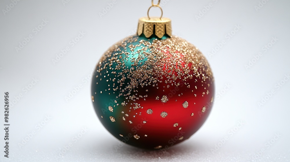 A festive Christmas ornament with red and green colors and glitter. A festive Christmas ornament with red and green colors and glitter.