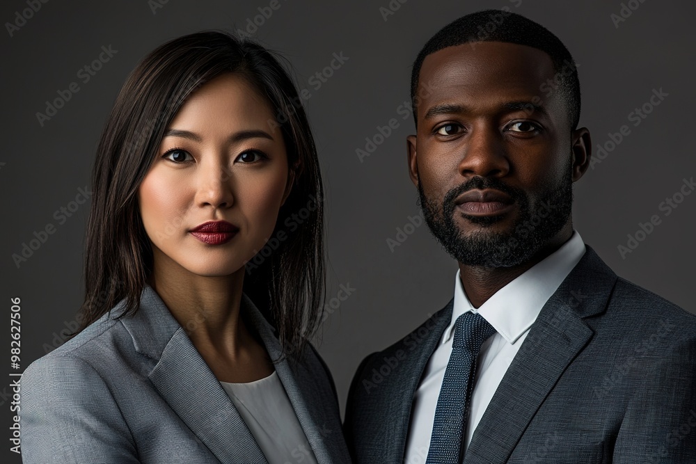 Serious business partners, Asian woman, Black man Serious business partners, Asian woman, Black man