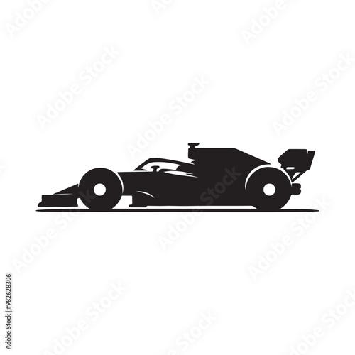 Hand drawn racing car silhouette on white background