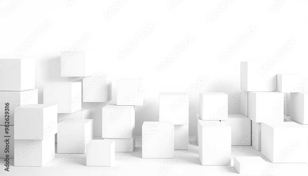 Random Shifted White Cube Boxes Block Background with Copy Space, Ai Generated Images Random Shifted White Cube Boxes Block Background with Copy Space, Ai Generated Images