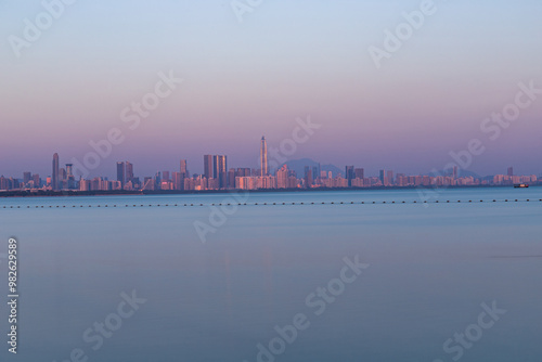 Sea view of Shenzhen Bay and buildings of Futian District, Shenzhen City, Guangdong Province photo