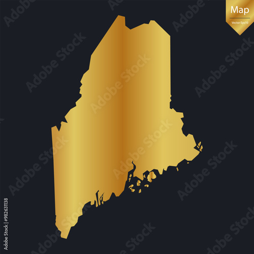 Abstract - High Detailed Gold Map of Maine. Vector illustration eps10.	
