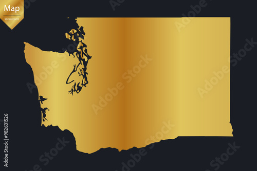 Abstract - High Detailed Gold Map of Washington. Vector illustration eps10.	
