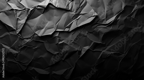 Crumpled black paper texture with detailed folds