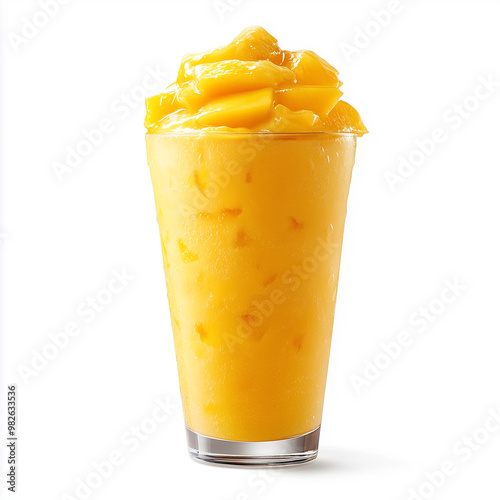 Refreshing Peach-Mango Slush Beverage on White Transparent Background photo