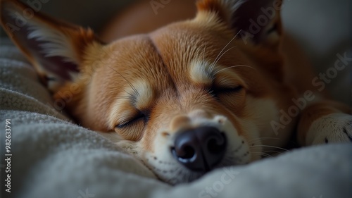 Close-up of a dog sleeping sweetly on a blanket