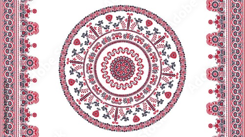 Traditional Hungarian embroidery pattern, Abstract 4k motion graphic repeating loop design over white background photo