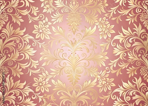 Subtle opulent background featuring a gentle pink hue and intricate gold floral pattern ideal for upscale graphic design and professional photography