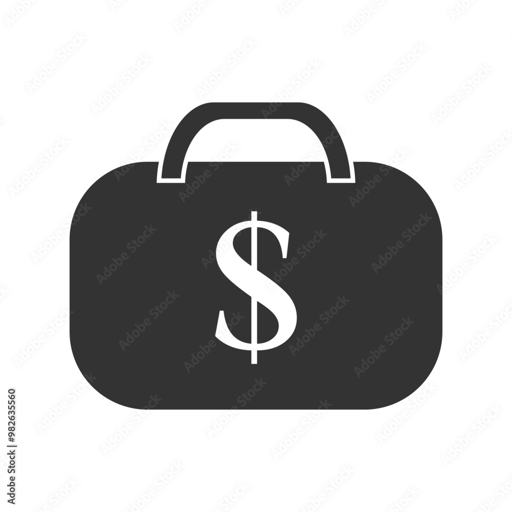 Black Briefcase Icon with Dollar Sign Symbolizing Wealth and Finance. Stylized black briefcase icon featuring a prominent dollar sign, representing concepts of wealth, finance, investment, and saving Black Briefcase Icon with Dollar Sign Symbolizing Wealth and Finance. Stylized black briefcase icon featuring a prominent dollar sign, representing concepts of wealth, finance, investment, and saving