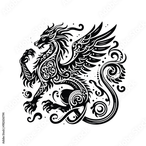 Wallpaper Mural Chimera creature with bohemian decoration decoration in black and white illustrations, cutout graphic Torontodigital.ca