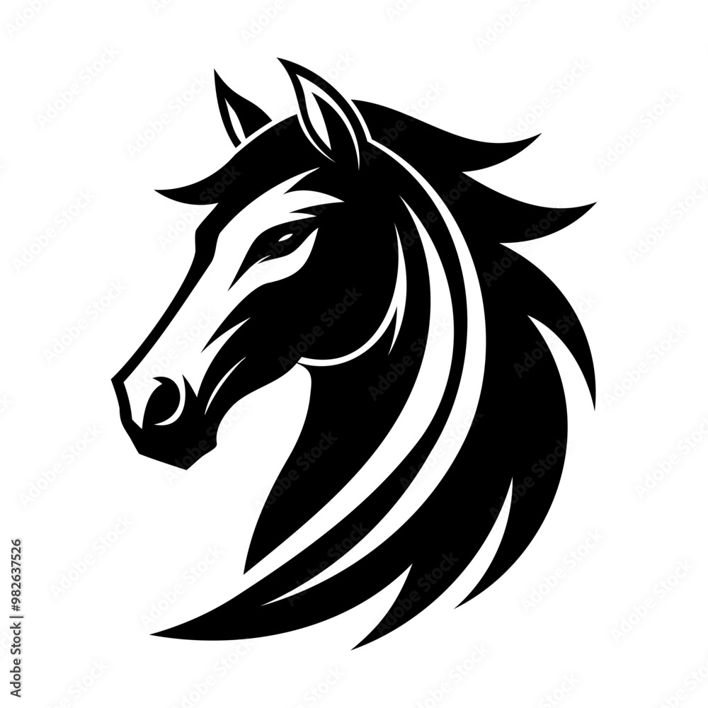 Fototapeta premium Horse Head logo black silhouette isolated on a white Background