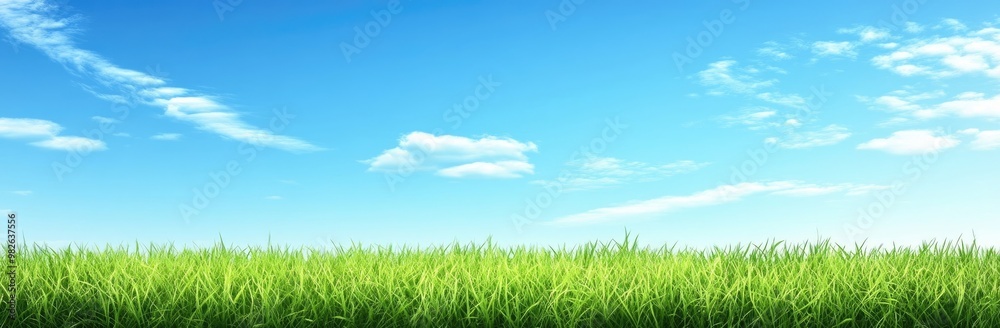 Green Grass Field Under Blue Sky - Nature Landscape Green Grass Field Under Blue Sky - Nature Landscape