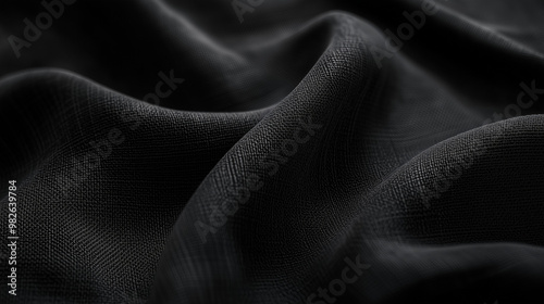 Close up of finely woven black fabric with natural folds