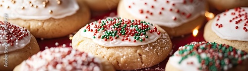 Delicious decorated cookies with festive icing and colorful sprinkles, perfect for holiday celebrations and winter gatherings.