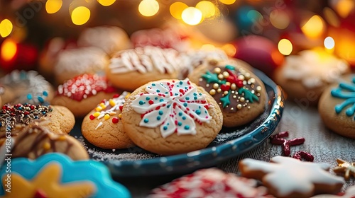 Deliciously decorated cookies displayed on a plate, perfect for festive gatherings and holiday celebrations.