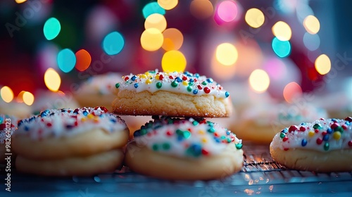 Delicious cookies adorned with colorful sprinkles, perfect for festive celebrations or sweet treats.