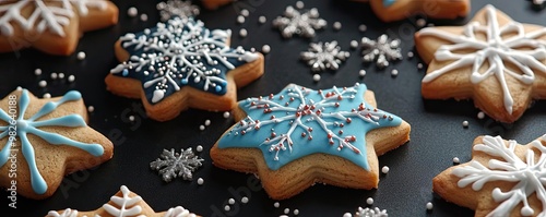 Deliciously decorated snowflake cookies in vibrant colors, perfect for winter celebrations and festive gatherings.