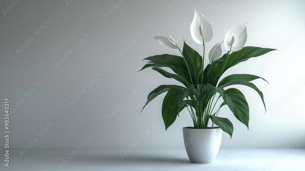 A serene indoor plant with white flowers in a minimalist setting.