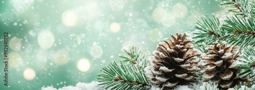 Wallpaper Mural Snow Covered Pine Cone with Green Background Torontodigital.ca