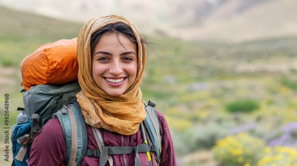 Female Explorer in Nature Landscape Female Explorer in Nature Landscape