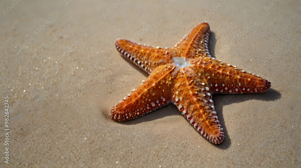 Starfish basking on the sun-kissed beach, surrounded by soft sand and the endless ocean Starfish basking on the sun-kissed beach, surrounded by soft sand and the endless ocean