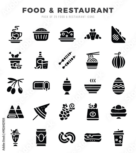 Food and Restaurant web icons in Glyph style.