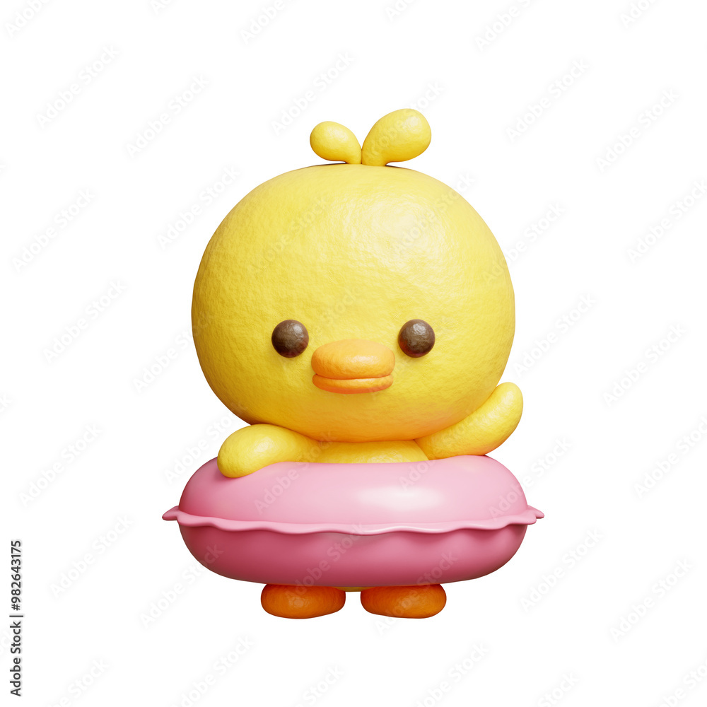 3D cute duck with rubber swimming rings, cartoon animal character, 3D rendering. 3D cute duck with rubber swimming rings, cartoon animal character, 3D rendering.