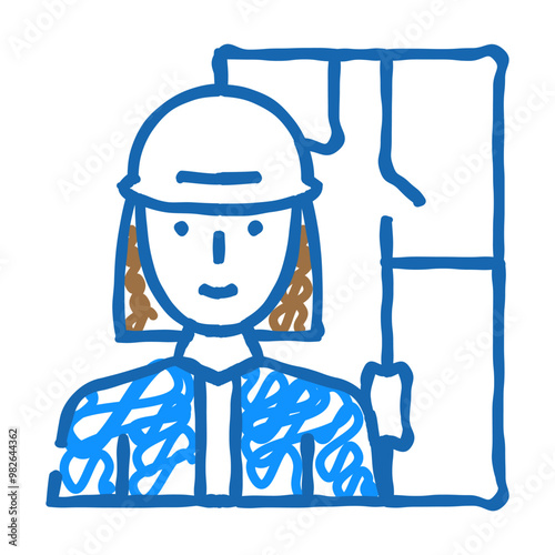 architect woman job doodle icon sketch vector. architect woman job sign. isolated symbol illustration