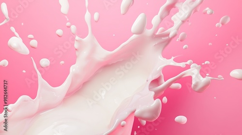 Stylish 3D Rendered Pink Milk Splash on a Clean Vector Background for Fresh Milk Products. Dynamic Dairy Advertising Display photo