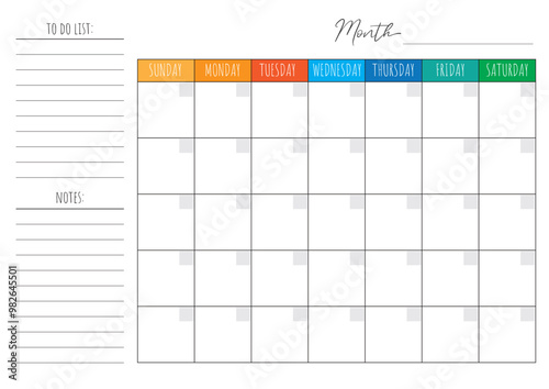 Blank Monthly Calendar Template. Vector calendar. Week starts sunday. Calendar template in minimal design